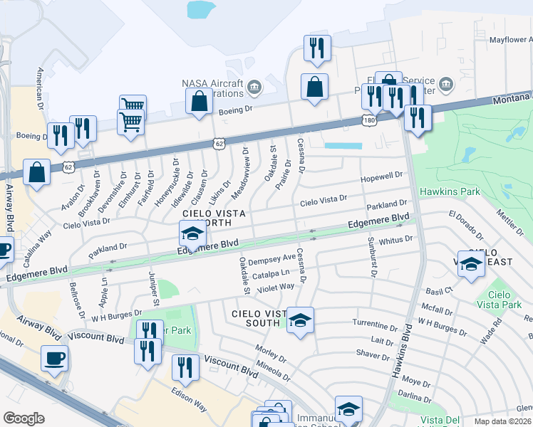 map of restaurants, bars, coffee shops, grocery stores, and more near 8112 Cielo Vista Drive in El Paso