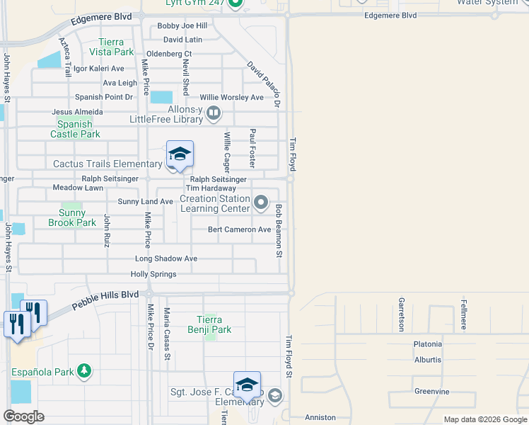 map of restaurants, bars, coffee shops, grocery stores, and more near 14929 Ted Banks Avenue in El Paso
