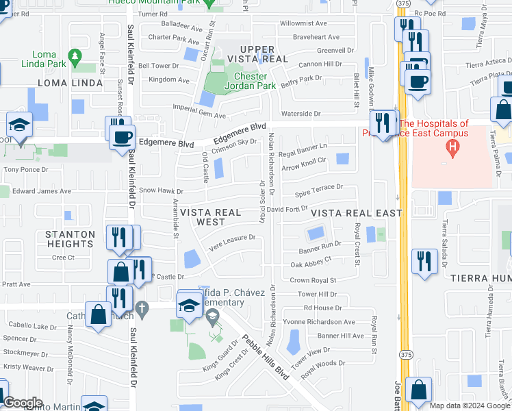 map of restaurants, bars, coffee shops, grocery stores, and more near 11879 David Forti Drive in El Paso
