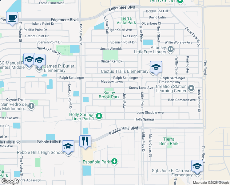 map of restaurants, bars, coffee shops, grocery stores, and more near 3120 Overbrook in El Paso