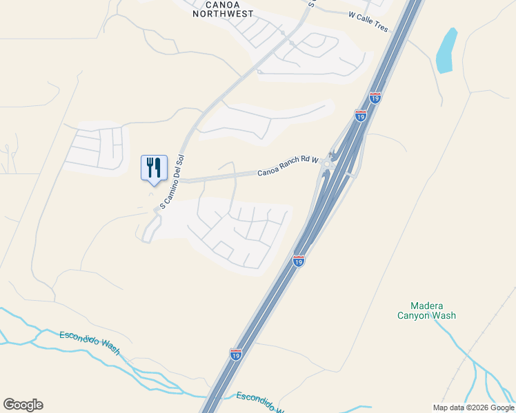 map of restaurants, bars, coffee shops, grocery stores, and more near 5775 South Azure Vista Way in Green Valley