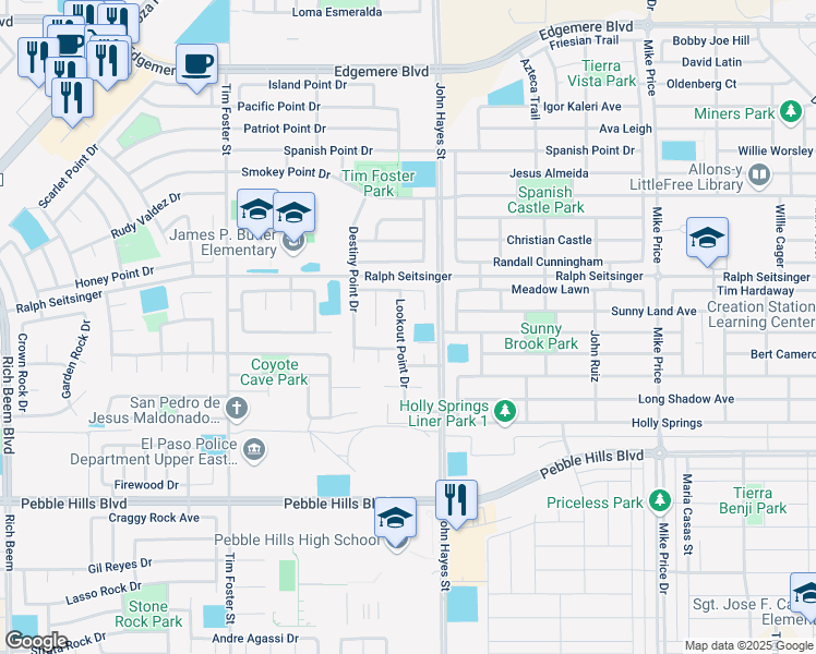 map of restaurants, bars, coffee shops, grocery stores, and more near 3124 Lookout Point Drive in El Paso