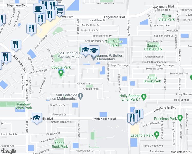 map of restaurants, bars, coffee shops, grocery stores, and more near 14353 Apache Point Drive in El Paso