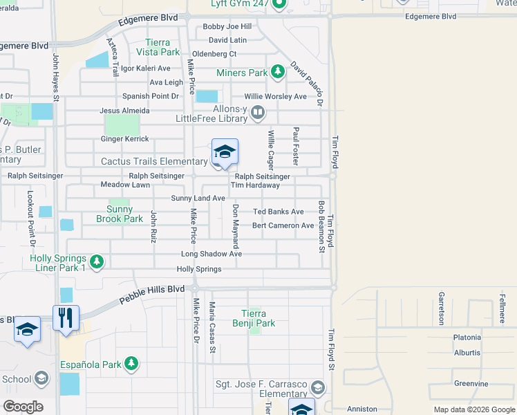 map of restaurants, bars, coffee shops, grocery stores, and more near 14821 Ted Banks Avenue in El Paso