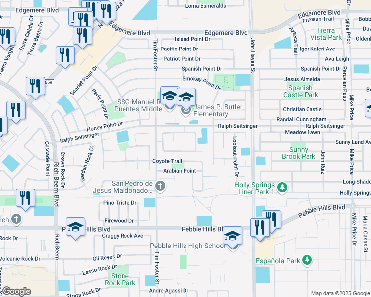 map of restaurants, bars, coffee shops, grocery stores, and more near 14345 Apache Point Drive in El Paso