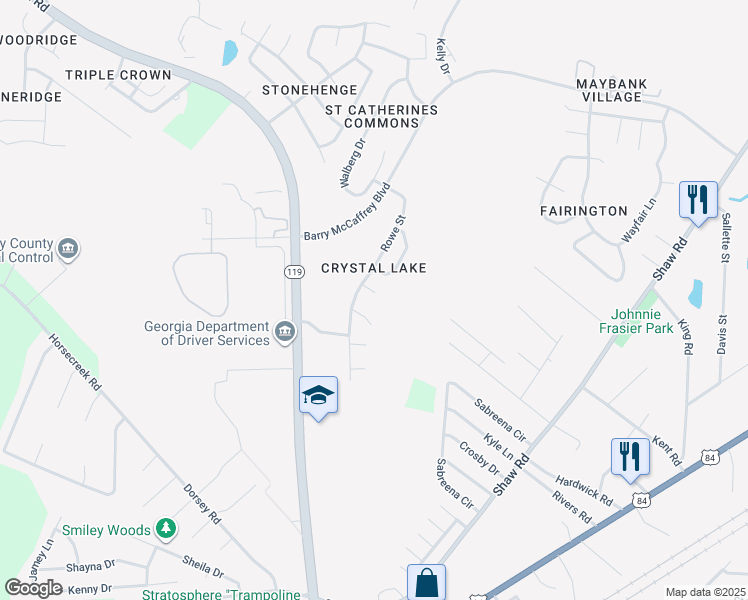 map of restaurants, bars, coffee shops, grocery stores, and more near 2415 Fernando Court in Hinesville