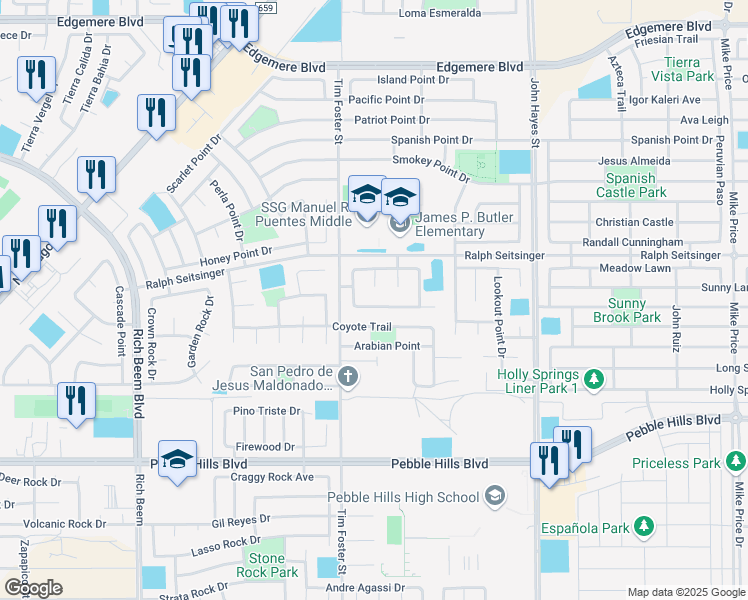 map of restaurants, bars, coffee shops, grocery stores, and more near 14321 Apache Point Drive in El Paso