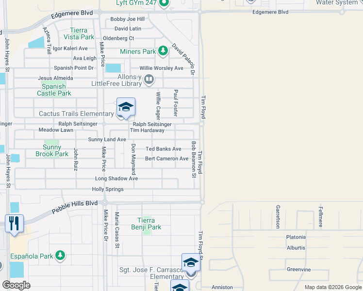 map of restaurants, bars, coffee shops, grocery stores, and more near 14929 Ted Banks Avenue in El Paso