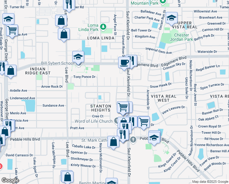 map of restaurants, bars, coffee shops, grocery stores, and more near 3293 Catherine Ann Drive in El Paso