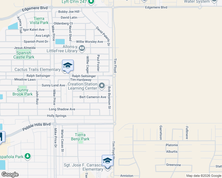 map of restaurants, bars, coffee shops, grocery stores, and more near 3120 Bob Beamon Street in El Paso