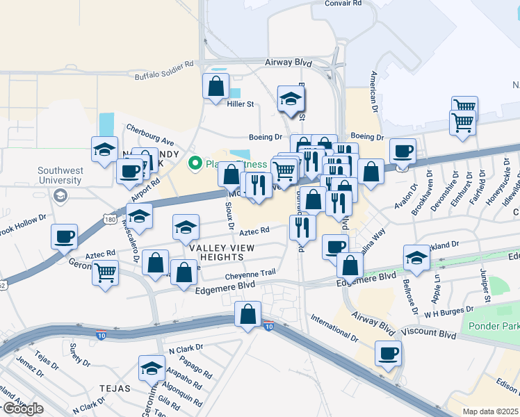 map of restaurants, bars, coffee shops, grocery stores, and more near 6500 Montana Avenue in El Paso