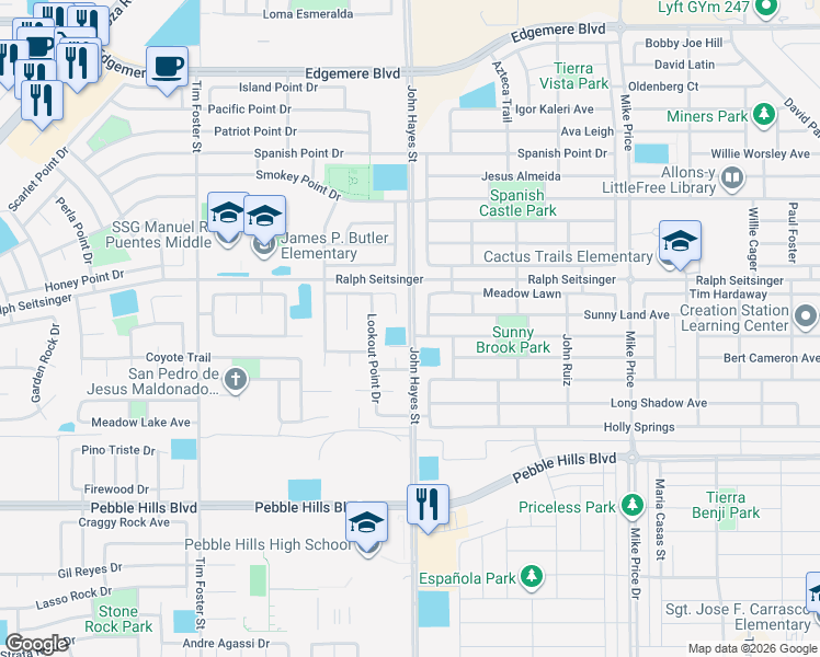 map of restaurants, bars, coffee shops, grocery stores, and more near John Hayes Street in El Paso