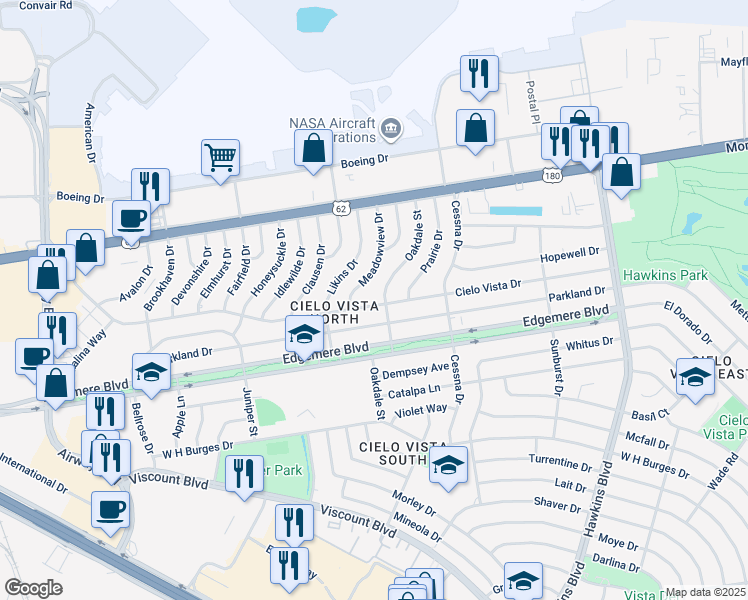 map of restaurants, bars, coffee shops, grocery stores, and more near 8021 Cielo Vista Drive in El Paso