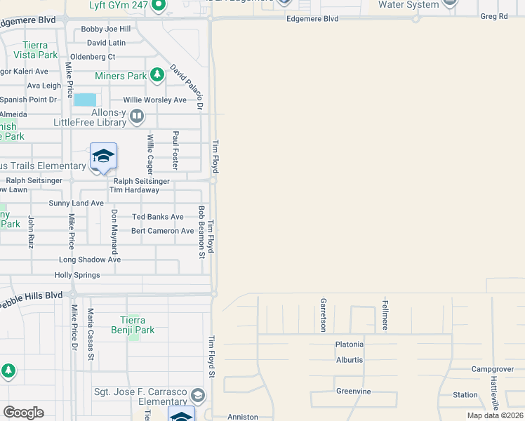 map of restaurants, bars, coffee shops, grocery stores, and more near 3120 Bob Beamon Street in El Paso