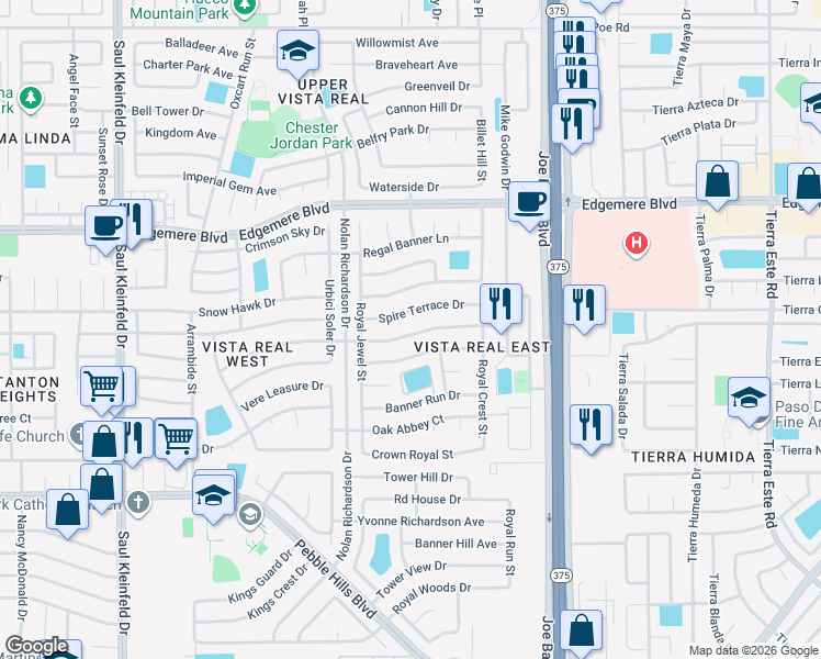map of restaurants, bars, coffee shops, grocery stores, and more near 12000 David Forti Drive in El Paso