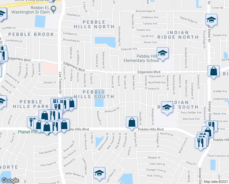 map of restaurants, bars, coffee shops, grocery stores, and more near 3228 Slocum Street in El Paso