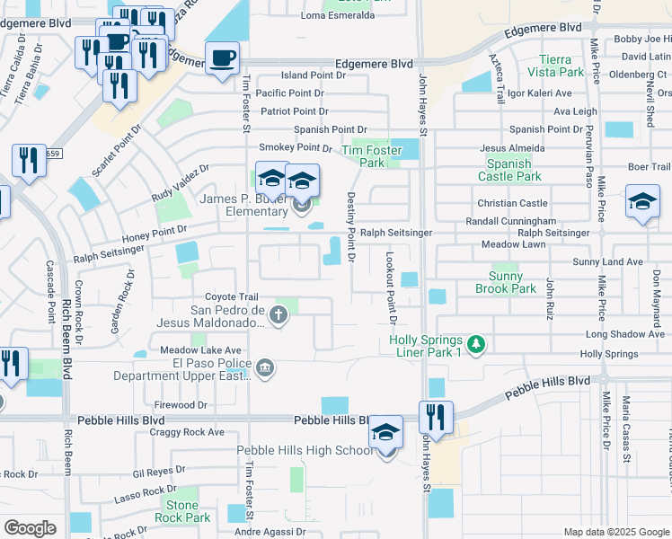 map of restaurants, bars, coffee shops, grocery stores, and more near 14381 Apache Point Drive in El Paso