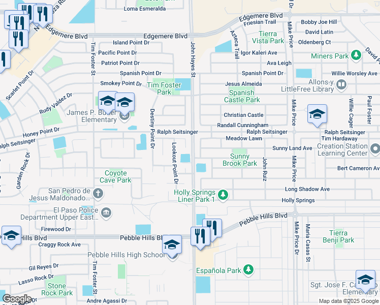 map of restaurants, bars, coffee shops, grocery stores, and more near 3125 Clearbrook in El Paso