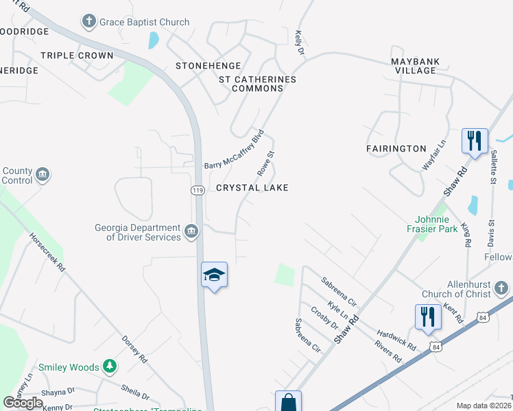 map of restaurants, bars, coffee shops, grocery stores, and more near 2415 Fernando Court in Hinesville