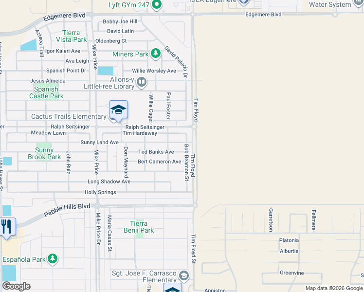 map of restaurants, bars, coffee shops, grocery stores, and more near 3120 Bob Beamon Street in El Paso