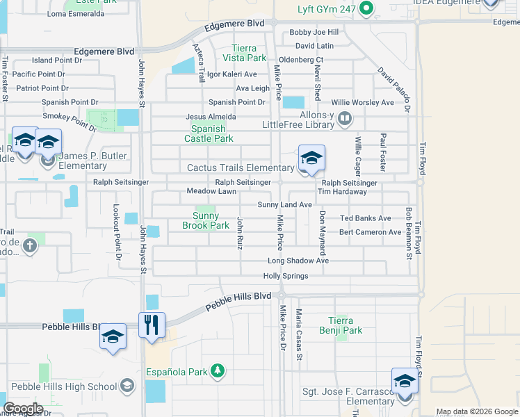 map of restaurants, bars, coffee shops, grocery stores, and more near 14681 Rockbridge Avenue in El Paso