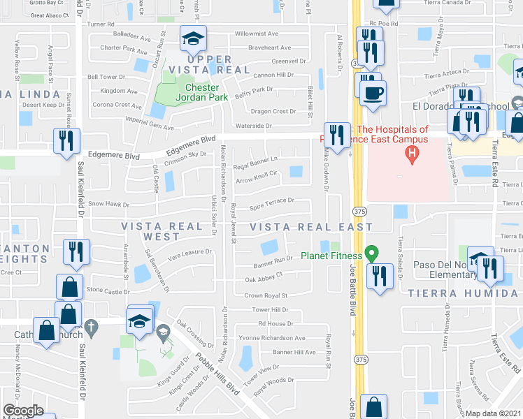 map of restaurants, bars, coffee shops, grocery stores, and more near 12000 David Forti Drive in El Paso