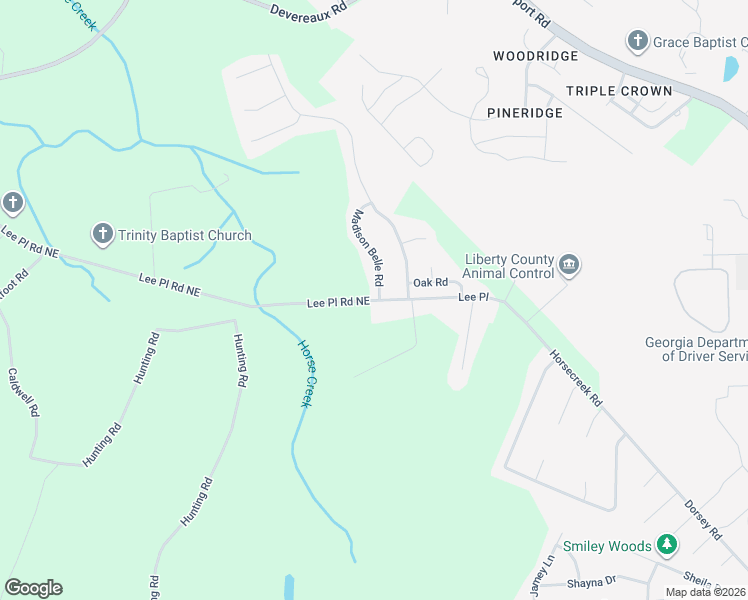 map of restaurants, bars, coffee shops, grocery stores, and more near Horsecreek Road in Ludowici