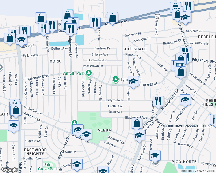 map of restaurants, bars, coffee shops, grocery stores, and more near 3209 Clyde Road in El Paso