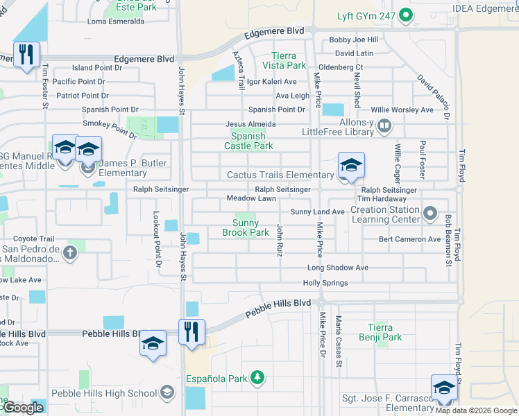 map of restaurants, bars, coffee shops, grocery stores, and more near 3120 Overbrook Place in El Paso