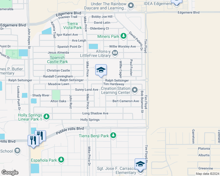 map of restaurants, bars, coffee shops, grocery stores, and more near 14801 Sunny Land in El Paso
