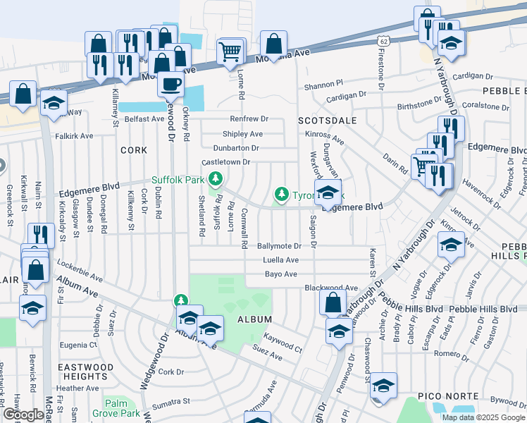 map of restaurants, bars, coffee shops, grocery stores, and more near 3209 Clyde Road in El Paso