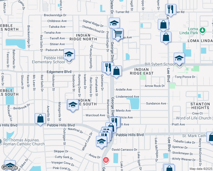 map of restaurants, bars, coffee shops, grocery stores, and more near 11345 Warbonnet Drive in El Paso