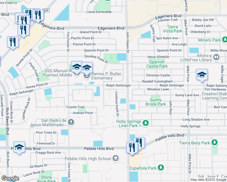 map of restaurants, bars, coffee shops, grocery stores, and more near 14424 Lacota Point Drive in El Paso