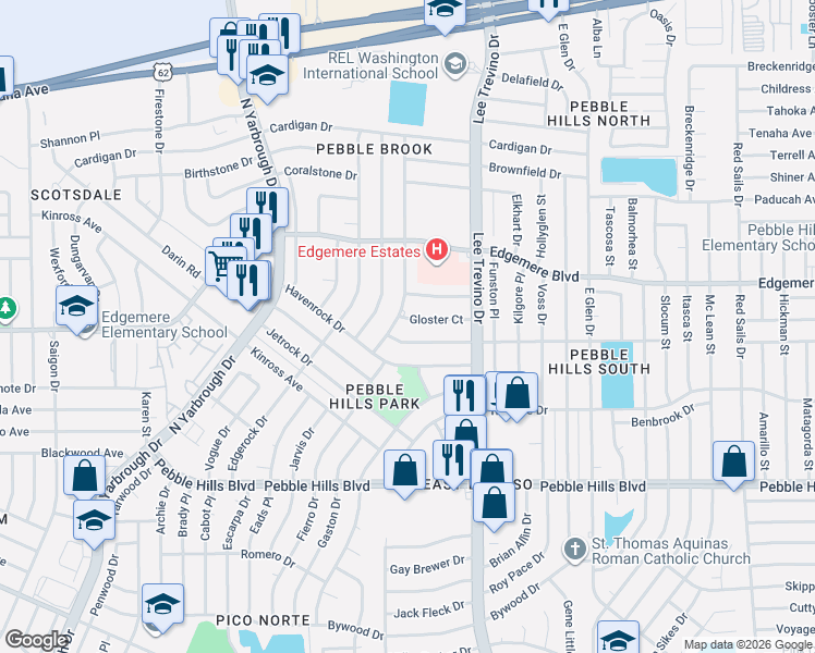 map of restaurants, bars, coffee shops, grocery stores, and more near 3332 Guthrie Street in El Paso
