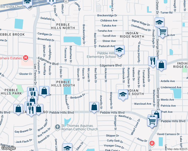 map of restaurants, bars, coffee shops, grocery stores, and more near 3316 Red Sails Drive in El Paso
