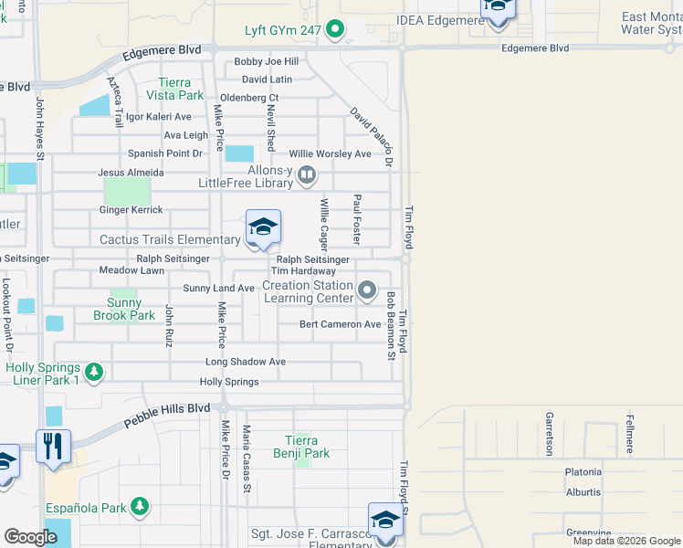 map of restaurants, bars, coffee shops, grocery stores, and more near 14849 Tim Hardaway in El Paso