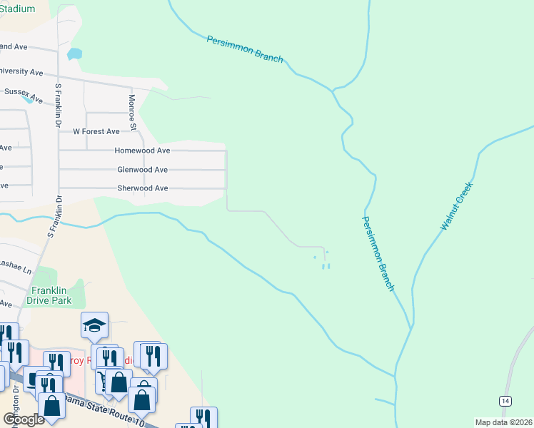 map of restaurants, bars, coffee shops, grocery stores, and more near Rifle Range Road in Troy