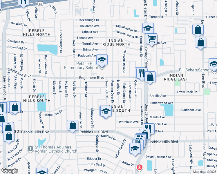 map of restaurants, bars, coffee shops, grocery stores, and more near 3312 Seabrook Street in El Paso