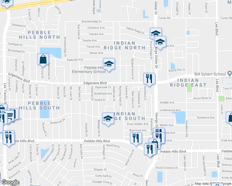 map of restaurants, bars, coffee shops, grocery stores, and more near 3312 Seabrook Street in El Paso