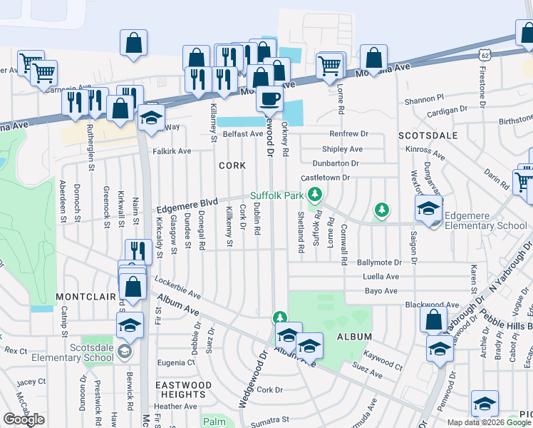 map of restaurants, bars, coffee shops, grocery stores, and more near 3219 Wedgewood Drive in El Paso