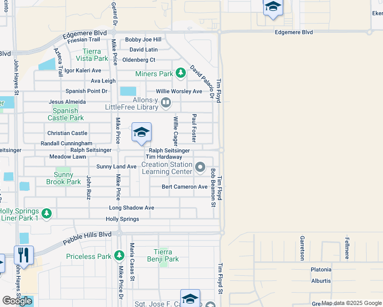 map of restaurants, bars, coffee shops, grocery stores, and more near 14929 Tim Hardaway in El Paso