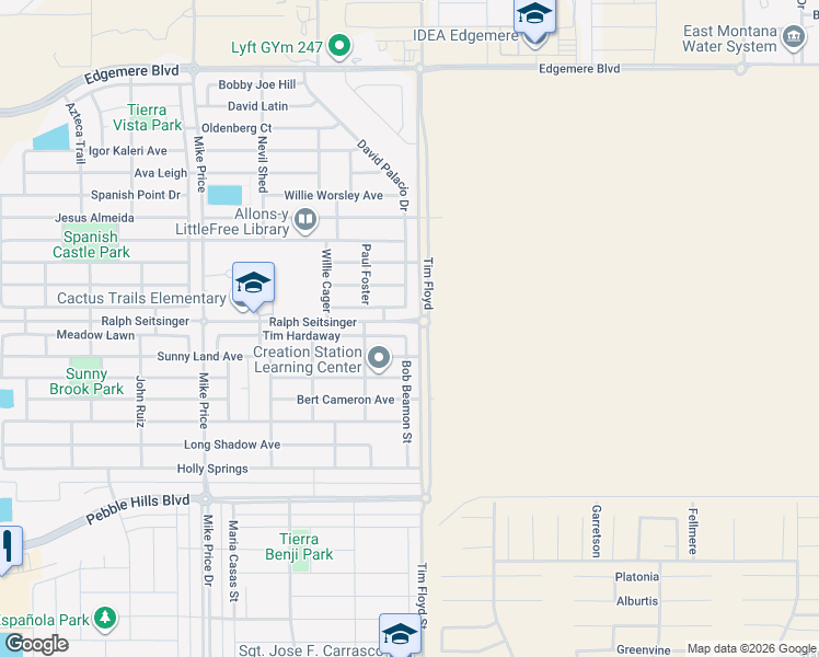 map of restaurants, bars, coffee shops, grocery stores, and more near 14957 Tim Hardaway in El Paso