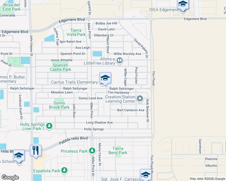 map of restaurants, bars, coffee shops, grocery stores, and more near 14813 Tim Hardaway Drive in El Paso