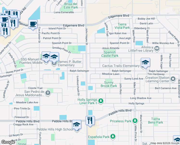 map of restaurants, bars, coffee shops, grocery stores, and more near Ralph Seitsinger in El Paso