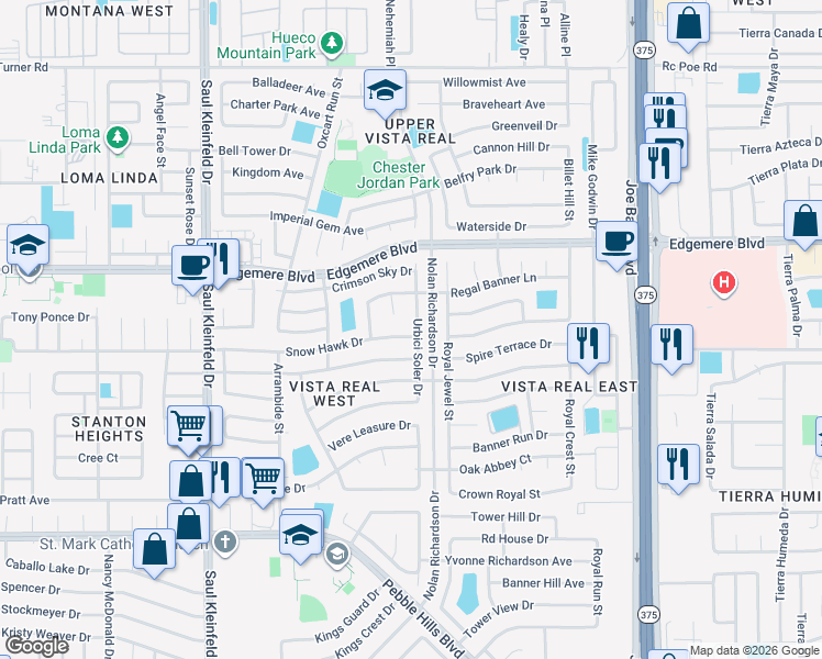 map of restaurants, bars, coffee shops, grocery stores, and more near 3272 Urbici Soler Drive in El Paso