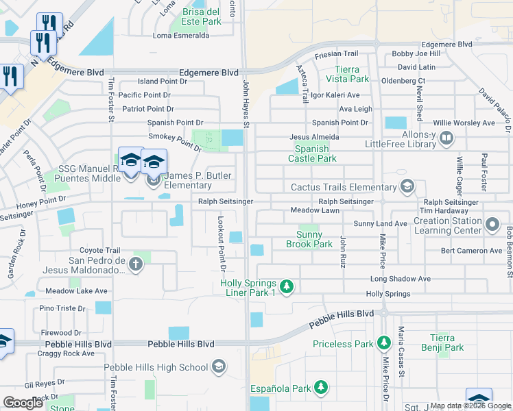 map of restaurants, bars, coffee shops, grocery stores, and more near Ralph Seitsinger in El Paso