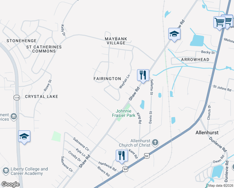 map of restaurants, bars, coffee shops, grocery stores, and more near 446 Lancaster Loop in Hinesville