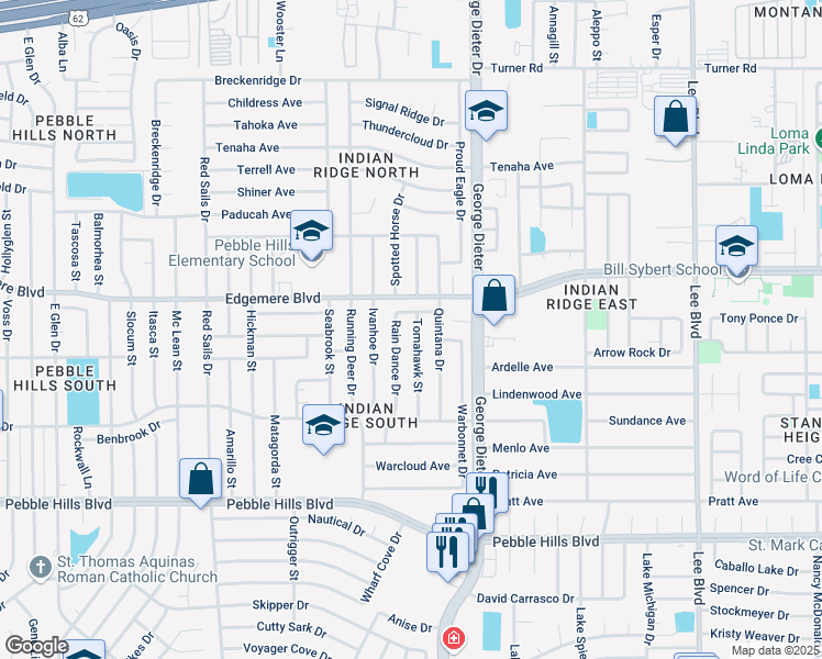 map of restaurants, bars, coffee shops, grocery stores, and more near 3261 Tomahawk Street in El Paso