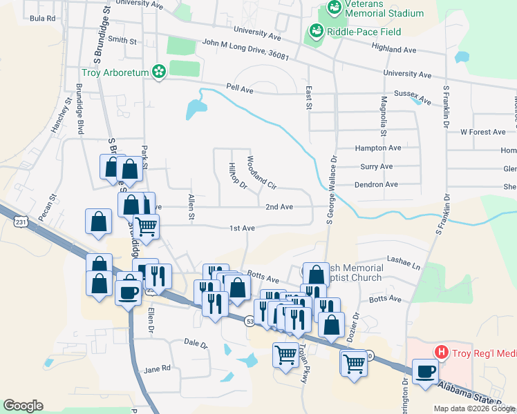 map of restaurants, bars, coffee shops, grocery stores, and more near 498 2nd Avenue in Troy