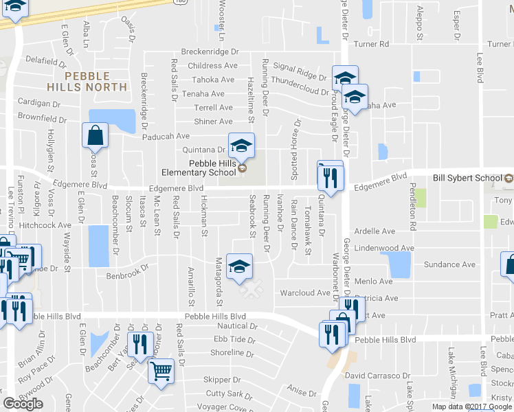 map of restaurants, bars, coffee shops, grocery stores, and more near 3312 Seabrook St in El Paso